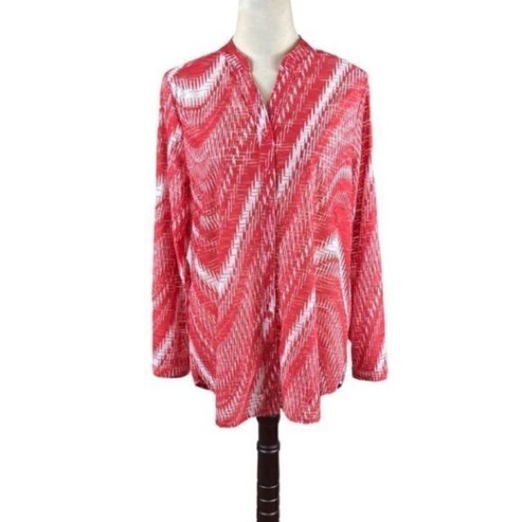Erin London Red And White Button-Up Shirt With Sleeve Ties, Size M - Picture 1 of 5
